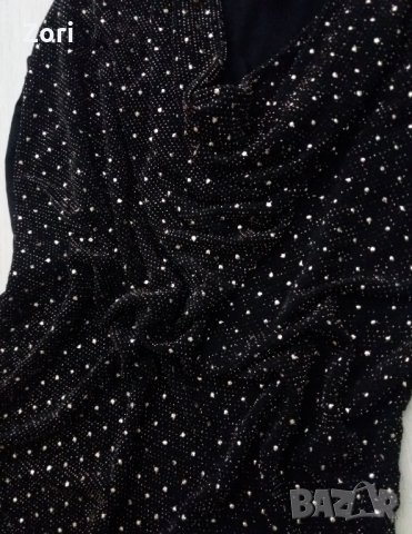 Черна рокличка/туника на златисти ситни точки с гръцко деколте, снимка 2 - Рокли - 29325541