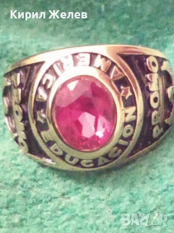 АМЕРИКАНСКИ КОЛЕЖАНСКИ РЯДЪК ПОЗЛАТЕН ПРЪСТЕН от БЛАГОРОДНА СТОМАНА с ФАСЕТИРАН РУБИН 17127, снимка 18 - Пръстени - 33050249