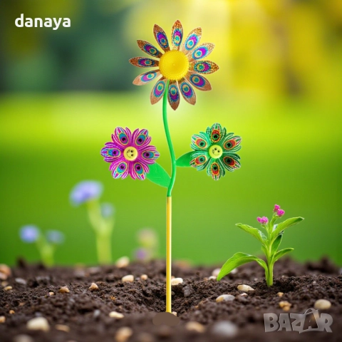 5945 Вятърна въртележка с 3 цветя, 59 см, снимка 3 - Градински мебели, декорация  - 51786182