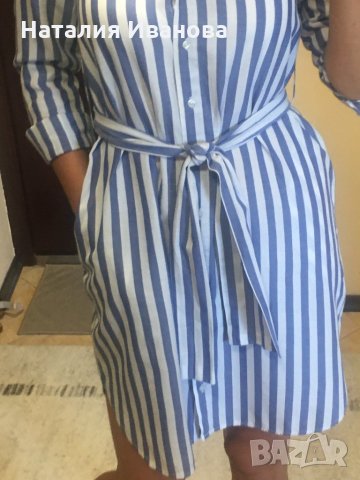 Риза рокля в бяло и светло синьо, снимка 3 - Рокли - 29423445