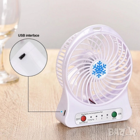 Преносим мини вентилатор за дом или офис, с USB Зареждане