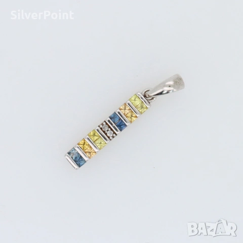 Сребърна висулка с натурални Сапфири VVS от Шри Ланка и сертификат , снимка 2 - Колиета, медальони, синджири - 54222516