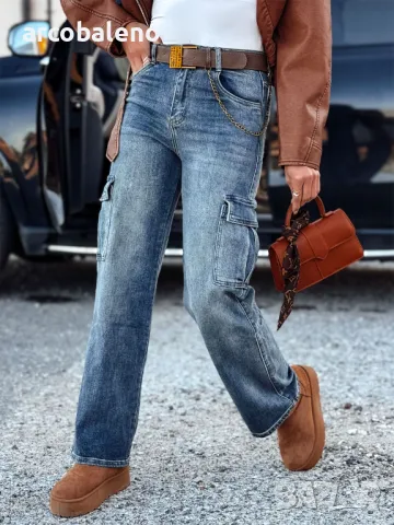 URBANNOW Дамски карго дънки с колан, снимка 2 - Дънки - 47730458