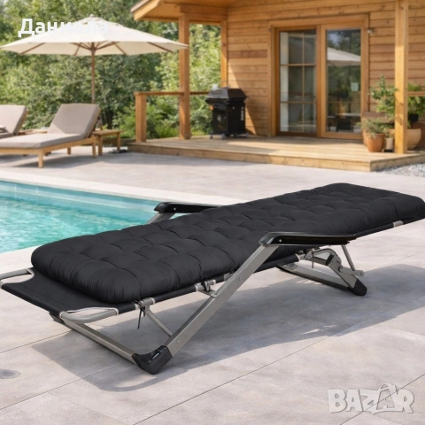 Сгъваем градински шезлонг с ватирана възглавница, регулируема облегалка и антикорозионна рамка, снимка 7 - Градински мебели, декорация  - 53891561