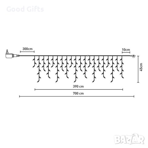 Коледни лампички Завеса, 200 LED, Топло бяло, Прозрачен кабел, снимка 3 - Лед осветление - 42730320