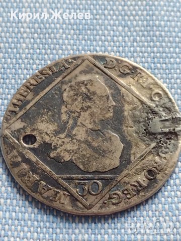 Сребърна монета 30 кройцера 1765г. Мария Терезия Прага Бохемия 26755, снимка 6 - Нумизматика и бонистика - 42887546