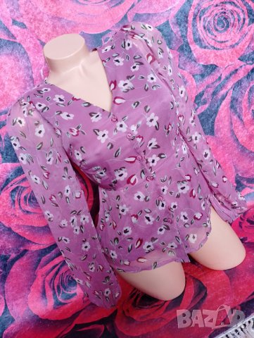 Vero Moda Розова феерична блуза на цветя С, снимка 3 - Блузи с дълъг ръкав и пуловери - 37553328
