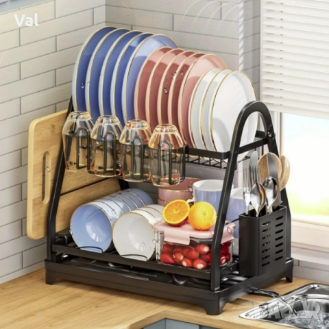 Пластмасов елегантен сушилник за съдове на две нива, снимка 7 - Аксесоари за кухня - 52405494