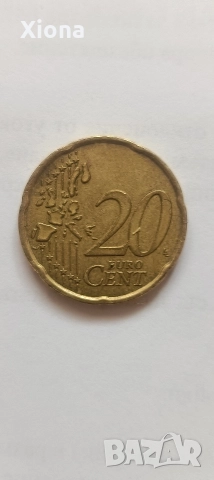 Рядка монета 20 евро цента Италия 2002 г., снимка 2 - Нумизматика и бонистика - 52964235
