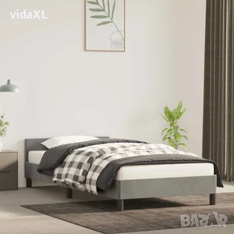 vidaXL Рамка за легло без матрак, светлосива, 100x200 см, кадифе, снимка 2 - Спални и легла - 56147171