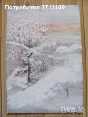 Картина акрилни бои -зима , картон ,48х34см., снимка 8 - Картини - 51522099