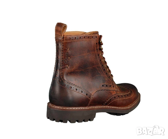 Clarks Кожени ботуши Montacute Lord Wing Tip Brogue, тъмнокафяви номер 42, снимка 3 - Мъжки боти - 52435898
