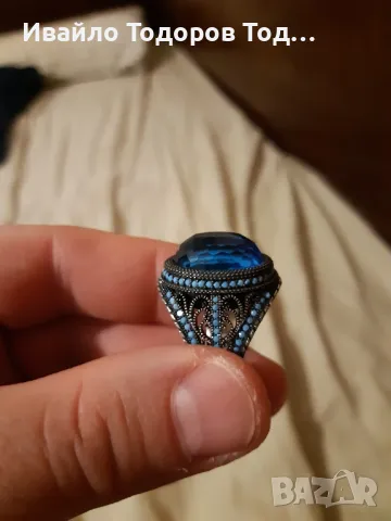 Бутиков сребърен пръстен ръчна изработка с голям аквамарин, снимка 16 - Пръстени - 48031132