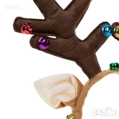 Коледни еленски рога кафяви с камбанки_1227258, снимка 2 - Шноли, диадеми, ленти - 52709394