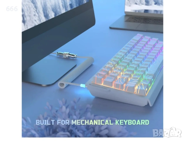 ATTACK SHARK C01 Ultra RGB спирален кабел за геймърска клавиатура Type-C към USB-A, снимка 3 - Друга електроника - 54143632