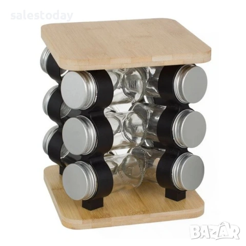 Органайзер за подправки, Кухненски сет, Поставка с 12 бурканчета за подправки и сушени билки, снимка 2 - Органайзери - 38037920