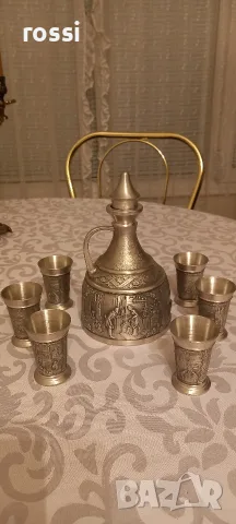 Немски сервиз от калай за ракия, греяна ракия, шотове. Неизползван.