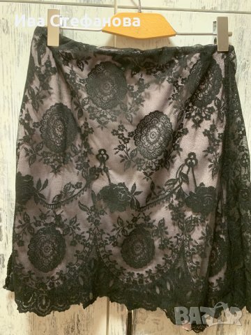 Дантелена официална вечерна черна пола с розова подплата , снимка 4 - Поли - 31497539