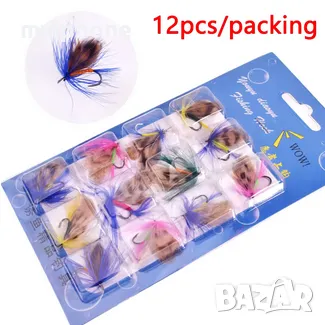 Комплект 12 броя риболовни куки с мухи, снимка 4 - Стръв и захранки - 48504607