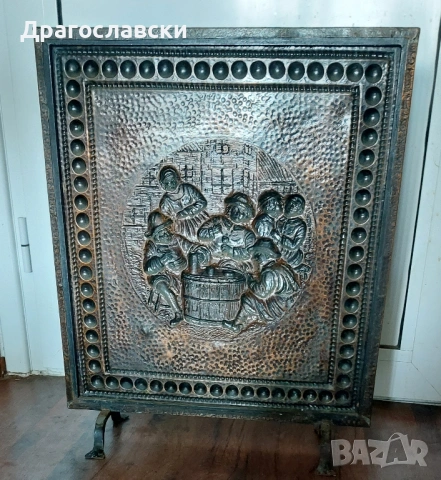 Предпазна решетка за камина, предпазно пано, мед, месинг 2 бр. различни, кораб, сцена бъчва, снимка 3 - Декорация за дома - 54320883