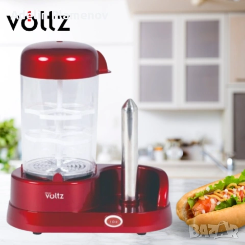 Уред за хот-дог с приставка за 6 яйца Voltz, 365W, Незалепващо покритие, Червен 24 месеца гаранция
