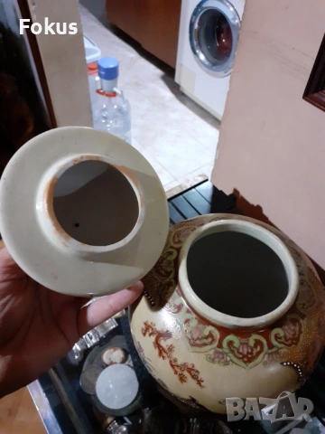 Сатцума Satsuma стара голяма ваза буркан порцелан печат, снимка 4 - Антикварни и старинни предмети - 53357866