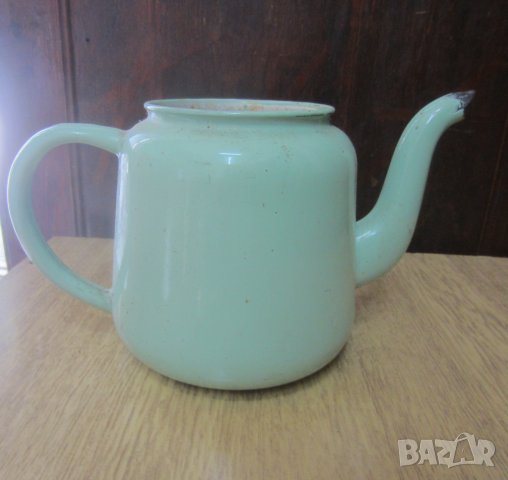 Стар емайлиран чайник млечнозелен цвят, снимка 2 - Други ценни предмети - 29121137