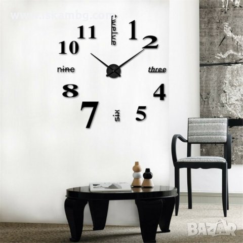 Големи 3д стенни часовници с арабски, римски и др цифри - лепящи, снимка 8 - Други - 37632258