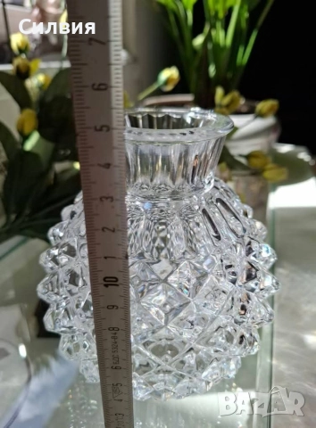 Винтидж Кристална Ниска Ваза, снимка 5 - Вази - 52886972