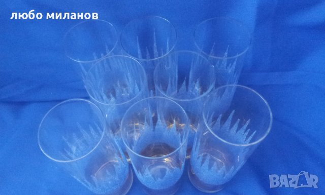Ретро водни чаши, синя посипка, калиево стъкло – 6 бр, снимка 6 - Антикварни и старинни предмети - 38580581