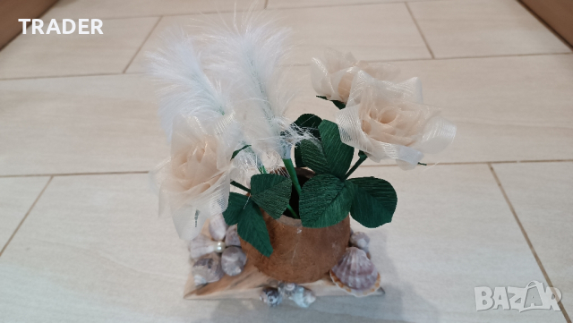 ваза с рози и кокос море сувенир, декорация подарък, снимка 3 - Декорация за дома - 22703256