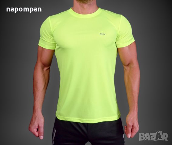 Спортни тениски за фитнес и тичане от бързо съхнеща материя - сигнално зелено, снимка 1 - Тениски - 42368630