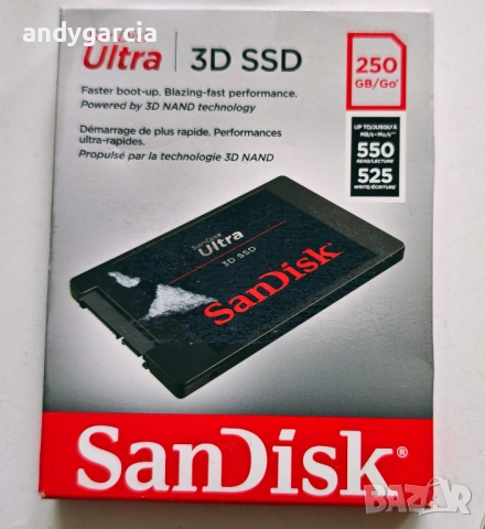  250GB SANDISK SSD ULTRA 3D ЧИСТО НОВ ДИСК SATA 6Gb/s. 2.5 inch скорост четене/запис - 550/525 MB/s, снимка 2 - Твърди дискове - 54354098