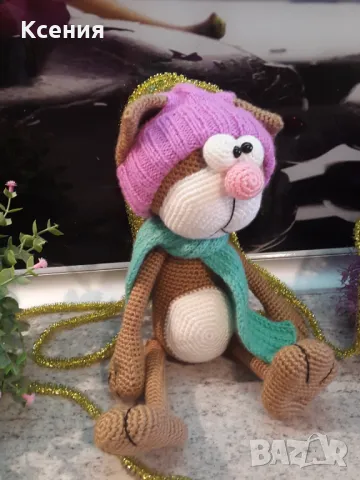 Подаръци за Св. Валентин. Плетена играчка Котка /Марсик/, Ръчно изработена, снимка 6 - Плюшени играчки - 48055111