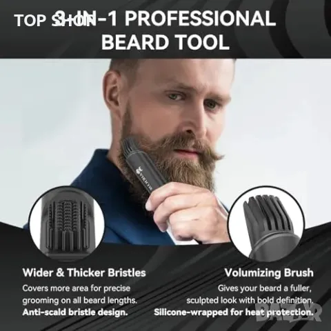 Нова Изправяща четка за брада с 4 настройки, компактен дизайн йонна технология, снимка 2 - Тримери - 49335221