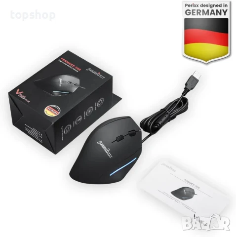 НОВА Ергономична Мишка Perixx PERIMICE-508 10844, Оптична, жична, USB, 6 бутона, 1600 DPI, Черна, снимка 2 - Клавиатури и мишки - 50494955