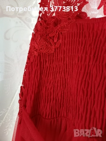 Елегантна червена официална рокля с дантела – перфектна за бал, сватба или повод, снимка 5 - Рокли - 52511456