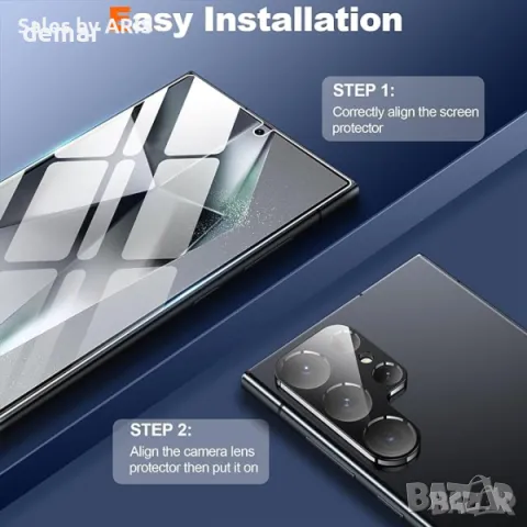 GOLDJU Комплект за Samsung Galaxy S24 Ultra, 4 протектора за екран + 2 за камерата, снимка 6 - Фолия, протектори - 49895155