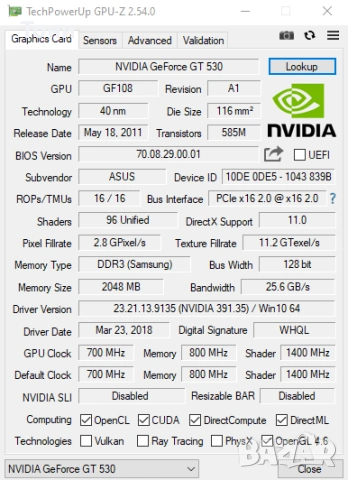 Видео карта Asus GT530 2GB DDR3, снимка 5 - Видеокарти - 54160833