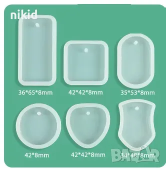 6 бр кръг квадрат правоъгълник овал елипс плочка за висулка силиконов молд форми форма смола бижу , снимка 2 - Форми - 47359375