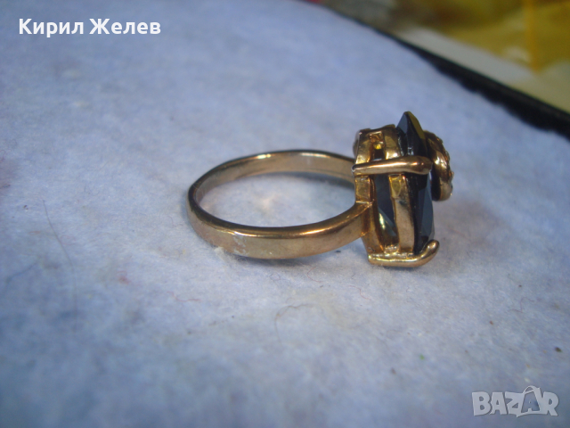 ЗЛАТИСТ СКЪПОЦЕНЕН с ИНКРУСТИРАНИ ЦИРКОНИ и ГОЛЯМ ФАСЕТИРАН ЧЕРЕН ОНИКС АРТ ПРЪСТЕН 3333, снимка 6 - Антикварни и старинни предмети - 36422343