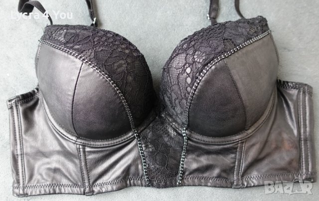 80В страхотен кожен сутиен със сменяеми подплънки и твърди чашки, снимка 10 - Бельо - 42238419