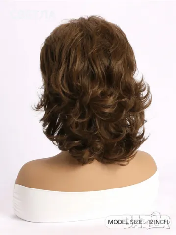 Къса перука, Светло кафява перука, Елегантна перука, снимка 2 - Аксесоари за коса - 50003412