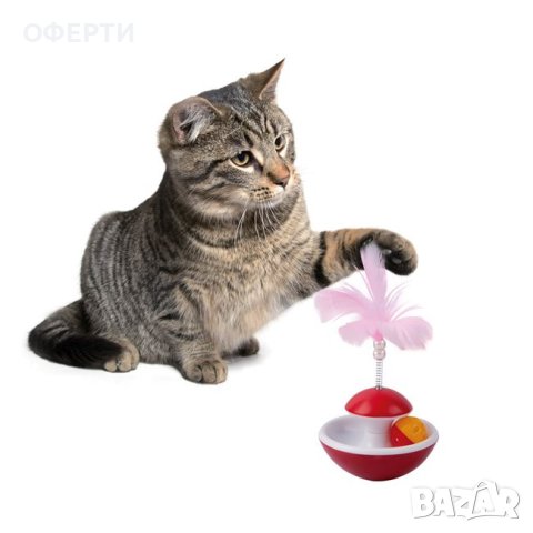  Въртяща се играчка за котка с топка и перо 10,5x17 см, снимка 2 - Други животни - 44201964