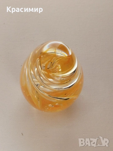 Винтидж преспапие с оранжева вихрушка, ръчно духано стъкло 9/5 см. , снимка 2 - Антикварни и старинни предмети - 51553216