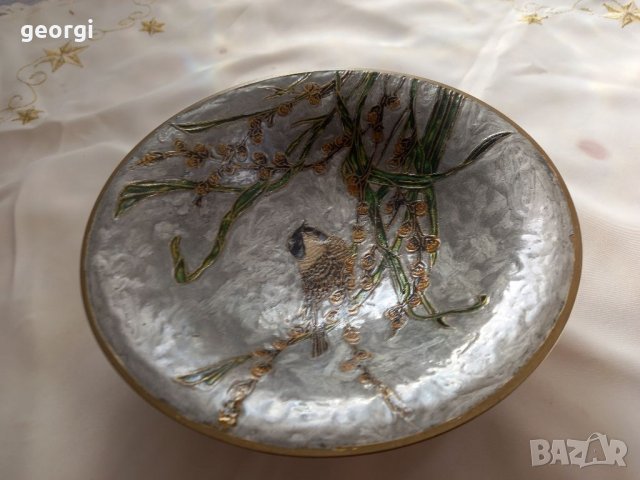 Бронзова емайлирана фруктиера с птичка , снимка 4 - Декорация за дома - 35322516