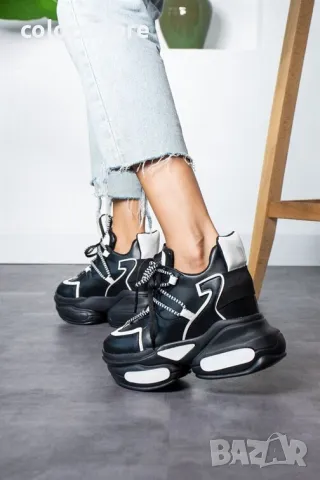 Кецове на платформа - черно с бяло - PA400