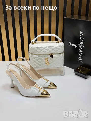Yves Saint Laurent Дамски Бели Обувки Със Златисти Акценти На Ток Код SEM-246, снимка 2 - Дамски обувки на ток - 55776681