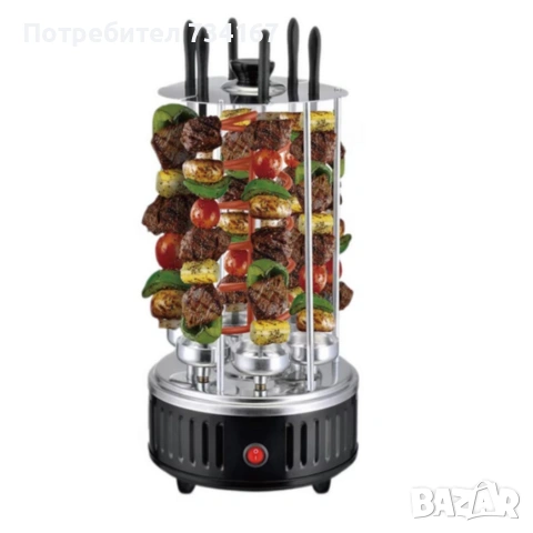 Електрическа скара за барбекю с 6 вертикални шиша – 1000W, автоматично въртене, без дим, снимка 8 - Уреди за готвене на пара - 54030723