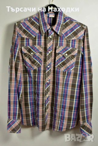 $148 Мъжка риза True Religion Western Pearl Button Snap Plaid Shirt 100% памук М